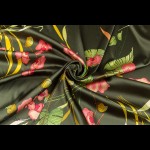 Темно-зеленый шелк сатин с цветочным принтом